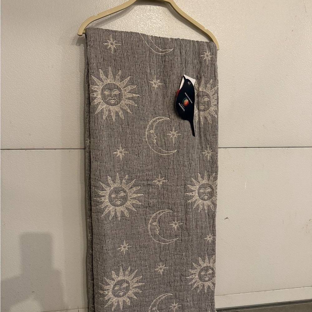 Gray Sun and Moon Patterned Blanket Hippie Bohemian Boho
